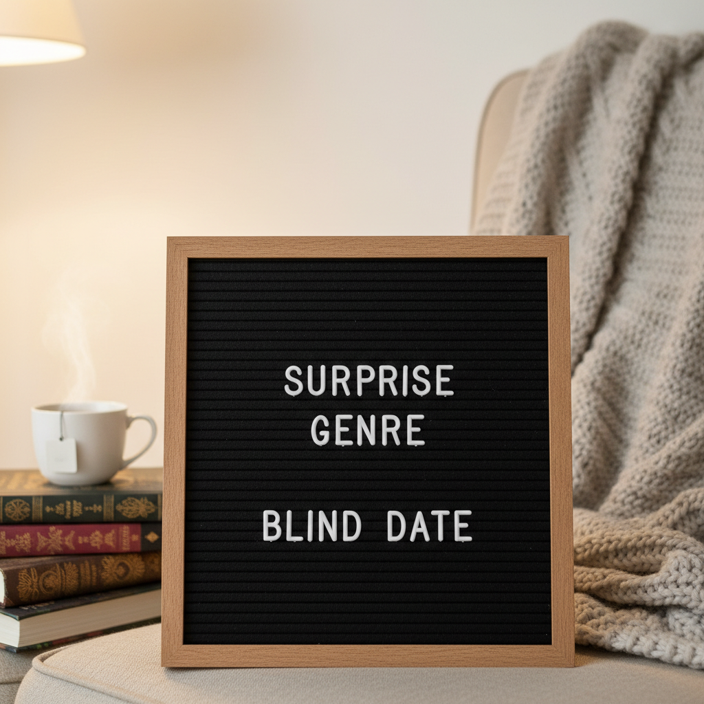 Black letterboard sign reading Surprise Genre Blind Date